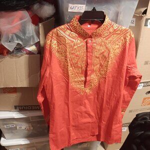 NEW ! Man Gold Embroidery Formal Wear Extra Long Dress Red Size S